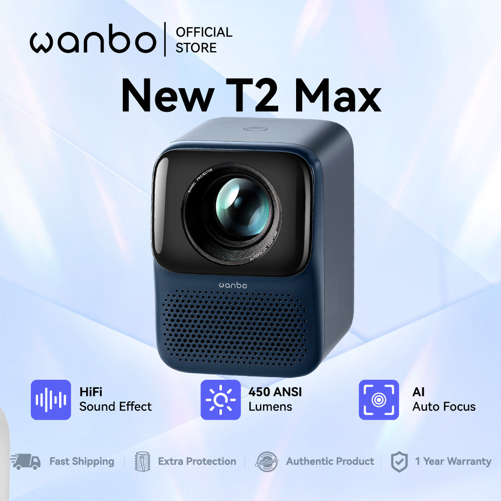 Wanbo T2 Max New Projector | AI Auto-Focus | 450 ANSI | High-Res | Low Noise | Support 4K