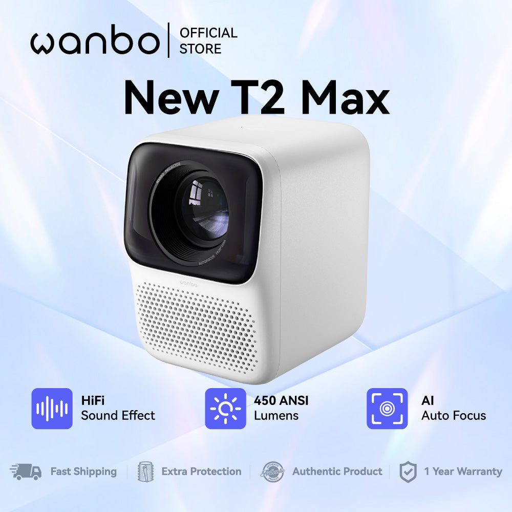 Wanbo T2 Max New Projector | AI Auto-Focus | 450 ANSI | High-Res | Low Noise | Support 4K