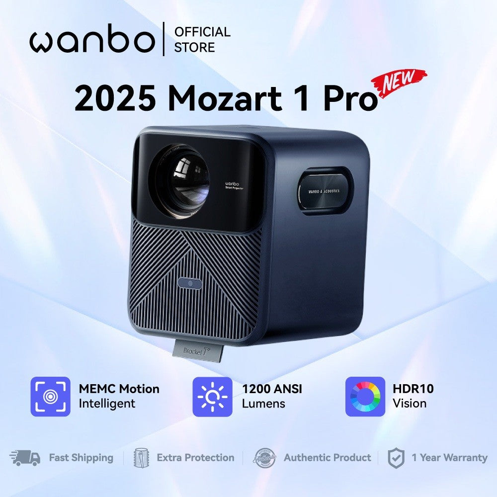 Wanbo Mozart 1 Pro New 2025 Projector | 1200 ANSI Lumens | HDR 10 | 20W Speaker | Intelligent MEMC Motion