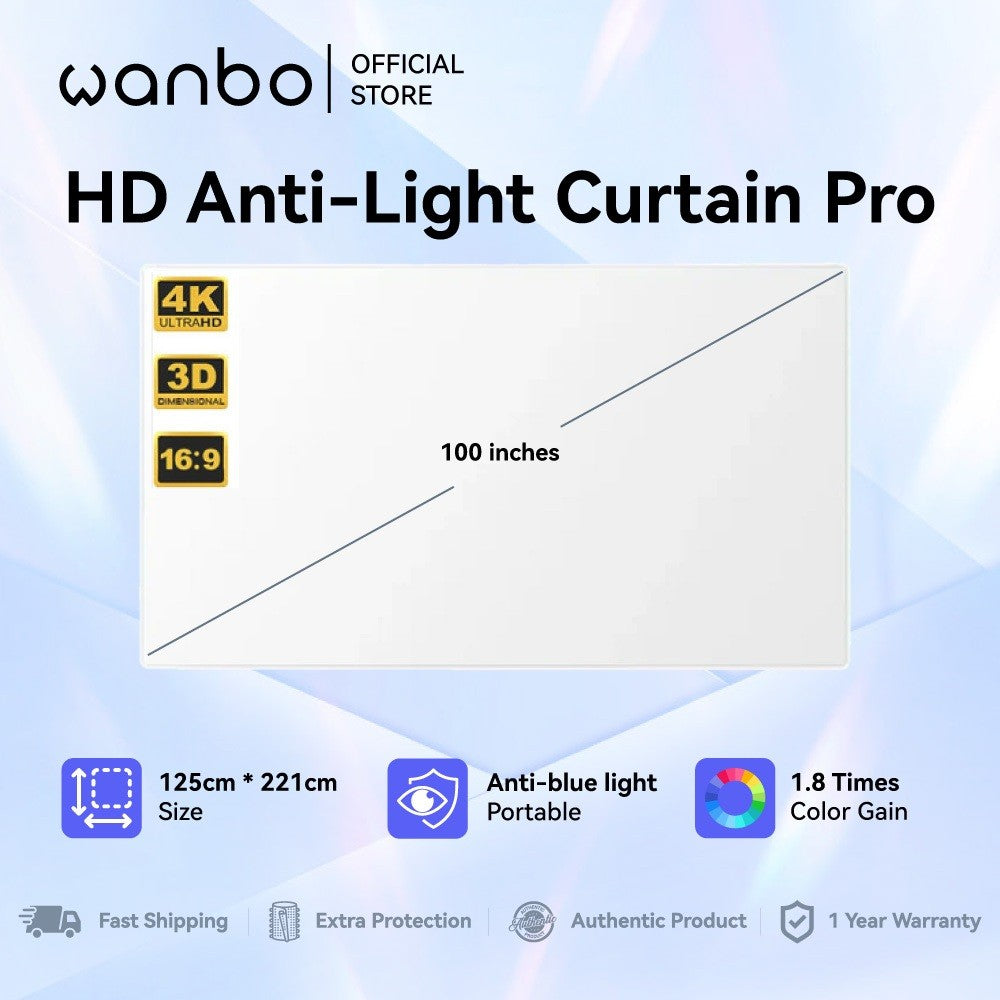Wanbo Projector Screen / Wanbo Anti-Light Curtain / 4K Ultra HD / 1.8 Times Color Gain / 150° Visual View / Light